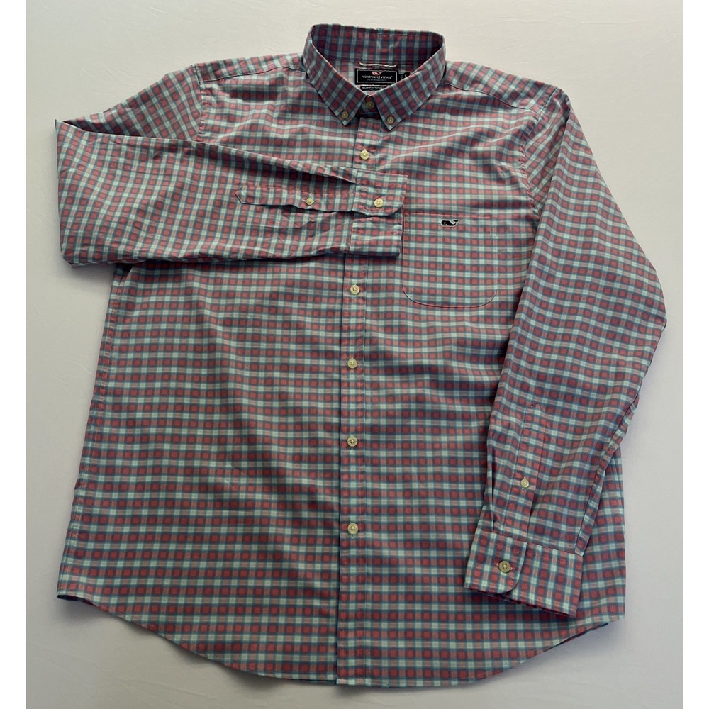 Vineyard Vines Mens Large Performance Slim Fit Tucker Plaid Shirt 1W010534